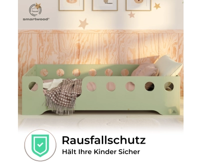 Einzelbett für Kinder mit Rausfallschutz und Lattenrost TILA 4 Montessori Holz