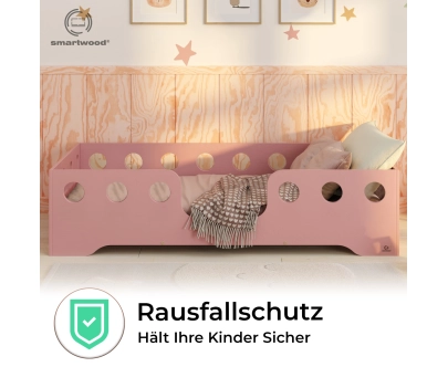 Einzelbett für Kinder mit Rausfallschutz und Lattenrost TILA 4 Montessori Holz