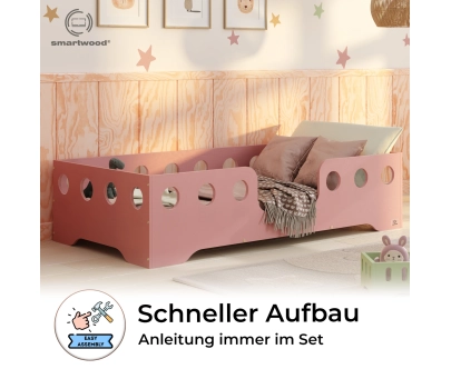 Einzelbett für Kinder mit Rausfallschutz und Lattenrost TILA 4 Montessori Holz