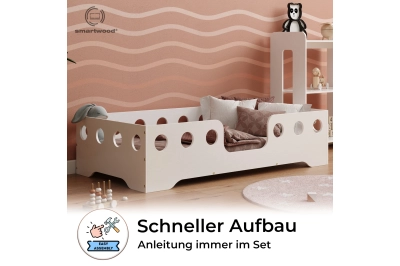 Einzelbett für Kinder mit Rausfallschutz und Lattenrost TILA 4 Montessori Holz
