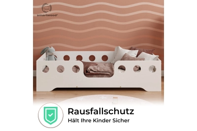 Einzelbett für Kinder mit Rausfallschutz und Lattenrost TILA 4 Montessori Holz