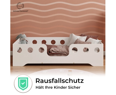 Einzelbett für Kinder mit Rausfallschutz und Lattenrost TILA 4 Montessori Holz