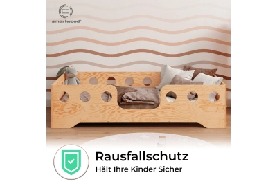 Einzelbett für Kinder mit Rausfallschutz und Lattenrost TILA 4 Montessori Holz