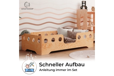 Einzelbett für Kinder mit Rausfallschutz und Lattenrost TILA 4 Montessori Holz