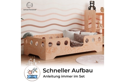 Einzelbett für Kinder mit Rausfallschutz und Lattenrost TILA 4 Montessori Holz