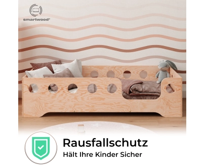 Einzelbett für Kinder mit Rausfallschutz und Lattenrost TILA 4 Montessori Holz
