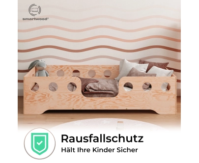 Einzelbett für Kinder mit Rausfallschutz und Lattenrost TILA 4 Montessori Holz