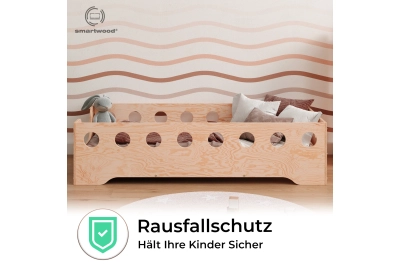 Einzelbett für Kinder mit Rausfallschutz und Lattenrost TILA 4 Montessori Holz