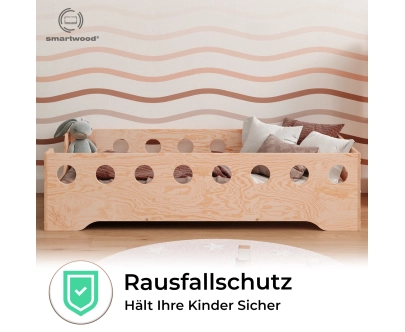 Einzelbett für Kinder mit Rausfallschutz und Lattenrost TILA 4 Montessori Holz