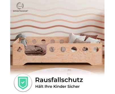Einzelbett für Kinder mit Rausfallschutz und Lattenrost TILA 4 Montessori Holz