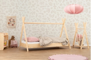 Hausbett für Kinder mit Rausfallschutz und Lattenrost TIPI Kiefer