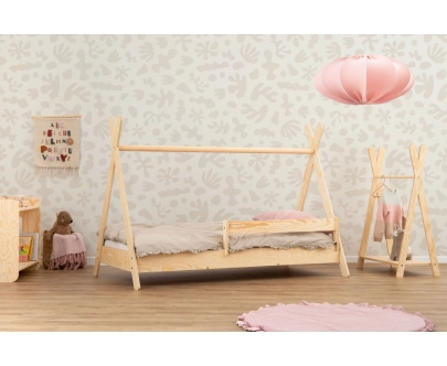 Hausbett für Kinder mit Rausfallschutz und Lattenrost TIPI Montessori Holz