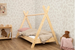 Hausbett für Kinder mit Rausfallschutz und Lattenrost TIPI Montessori Holz