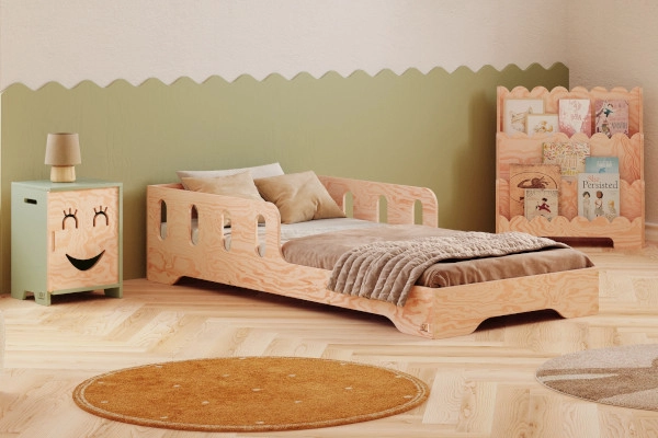Einzelbett für Kinder mit Rausfallschutz und Lattenrost TILA 6 Montessori Holz