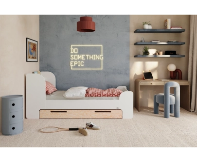 Einzelbett für Kinder und Jugendliche mit Schublade und Lattenrost FLOU D Klassisch Holz