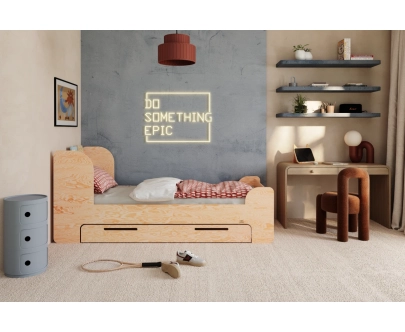 Einzelbett für Kinder und Jugendliche mit Schublade und Lattenrost FLOU D Klassisch Holz