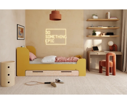 Einzelbett für Kinder und Jugendliche mit Schublade und Lattenrost FLOU D Klassisch Holz