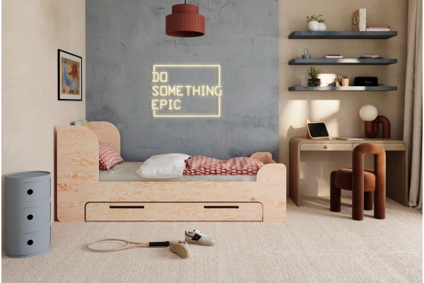 Einzelbett für Kinder und Jugendliche mit Schublade und Lattenrost FLOU D Klassisch Holz