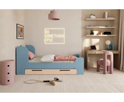 Einzelbett für Kinder und Jugendliche mit Schublade und Lattenrost FLOU D Klassisch Holz