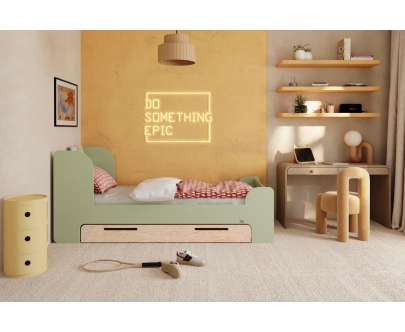 Einzelbett für Kinder und Jugendliche mit Schublade und Lattenrost FLOU D Klassisch Holz