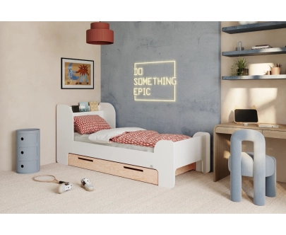 Einzelbett für Kinder und Jugendliche mit Schublade und Lattenrost FLOU D Klassisch Holz