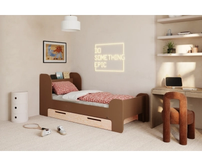 Einzelbett für Kinder und Jugendliche mit Schublade und Lattenrost FLOU D Klassisch Holz