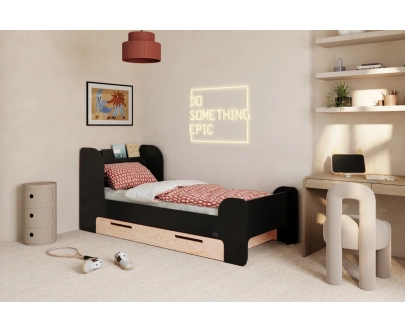 Einzelbett für Kinder und Jugendliche mit Schublade und Lattenrost FLOU D Klassisch Holz