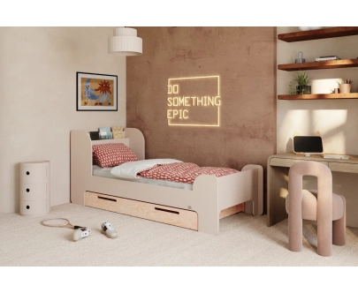 Einzelbett für Kinder und Jugendliche mit Schublade und Lattenrost FLOU D Klassisch Holz