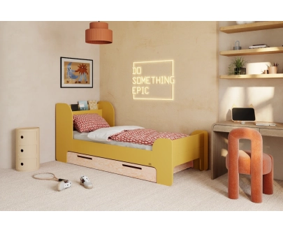 Einzelbett für Kinder und Jugendliche mit Schublade und Lattenrost FLOU D Klassisch Holz