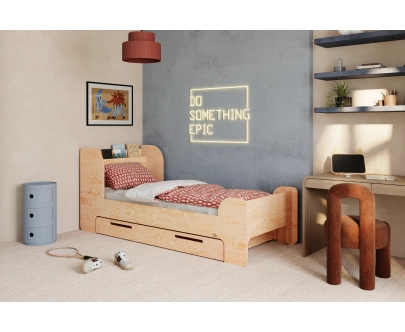 Einzelbett für Kinder und Jugendliche mit Schublade und Lattenrost FLOU D Klassisch Holz