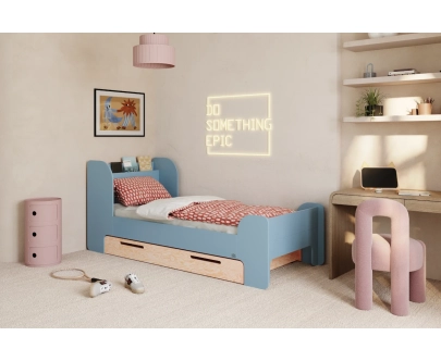 Einzelbett für Kinder und Jugendliche mit Schublade und Lattenrost FLOU D Klassisch Holz