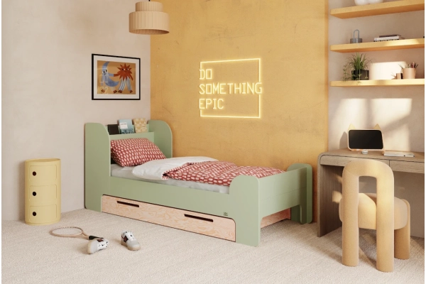 Einzelbett für Kinder und Jugendliche mit Schublade und Lattenrost FLOU D Klassisch Holz