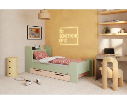 Einzelbett für Kinder und Jugendliche mit Schublade und Lattenrost FLOU D Klassisch Holz