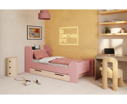 Einzelbett für Kinder und Jugendliche mit Schublade und Lattenrost FLOU D Klassisch Holz