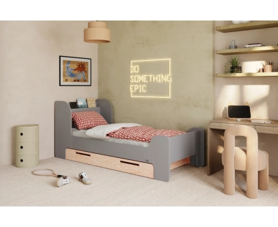 Einzelbett für Kinder und Jugendliche mit Schublade und Lattenrost FLOU D Klassisch Holz