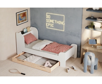 Einzelbett für Kinder und Jugendliche mit Schublade und Lattenrost FLOU D Klassisch Holz