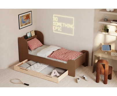 Einzelbett für Kinder und Jugendliche mit Schublade und Lattenrost FLOU D Klassisch Holz