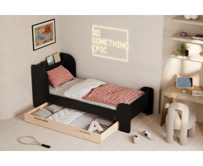 Einzelbett für Kinder und Jugendliche mit Schublade und Lattenrost FLOU D Klassisch Holz