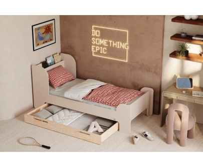 Einzelbett für Kinder und Jugendliche mit Schublade und Lattenrost FLOU D Klassisch Holz