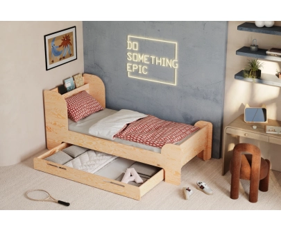 Einzelbett für Kinder und Jugendliche mit Schublade und Lattenrost FLOU D Klassisch Holz