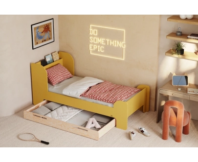 Einzelbett für Kinder und Jugendliche mit Schublade und Lattenrost FLOU D Klassisch Holz