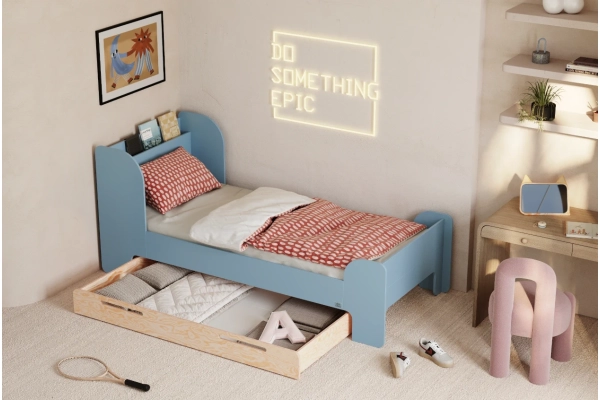 Einzelbett für Kinder und Jugendliche mit Schublade und Lattenrost FLOU D Klassisch Holz