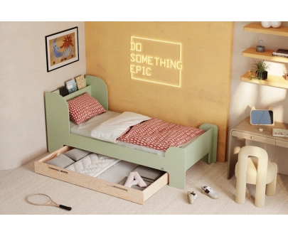 Einzelbett für Kinder und Jugendliche mit Schublade und Lattenrost FLOU D Klassisch Holz