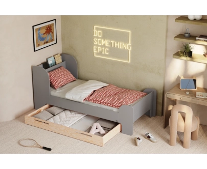 Einzelbett für Kinder und Jugendliche mit Schublade und Lattenrost FLOU D Klassisch Holz