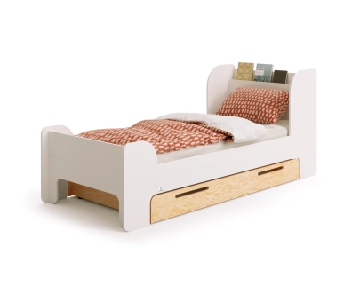 Einzelbett für Kinder und Jugendliche mit Schublade und Lattenrost FLOU D Klassisch Holz