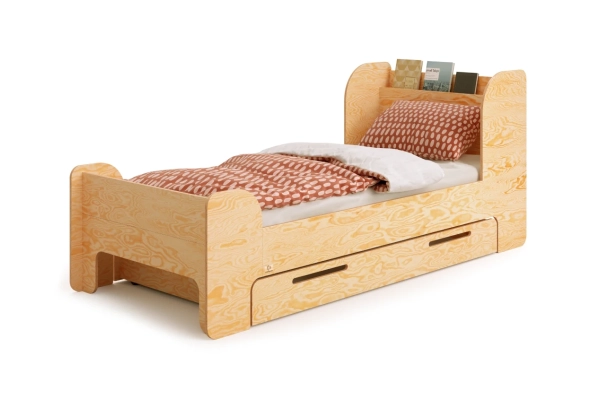 Einzelbett für Kinder und Jugendliche mit Schublade und Lattenrost FLOU D Klassisch Holz
