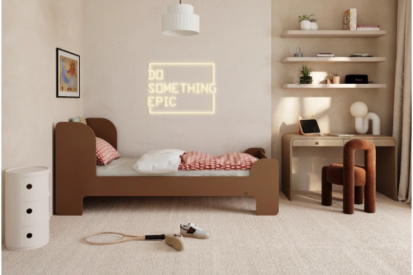 Einzelbett für Kinder und Jugendliche mit Ablage und Lattenrost FLOU Klassisch Holz