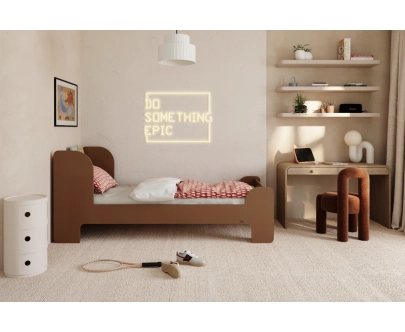 Einzelbett für Kinder und Jugendliche mit Ablage und Lattenrost FLOU Klassisch Holz