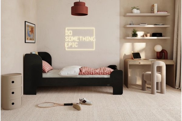 Einzelbett für Kinder und Jugendliche mit Ablage und Lattenrost FLOU Klassisch Holz