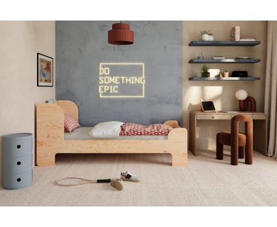 Einzelbett für Kinder und Jugendliche mit Ablage und Lattenrost FLOU Klassisch Holz